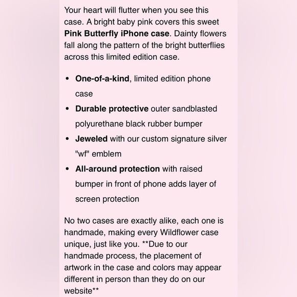 Wildflower Cases Pink Butterfly iPhone X / iPhone Xs Phone Case. NEW. - Picture 5 of 6